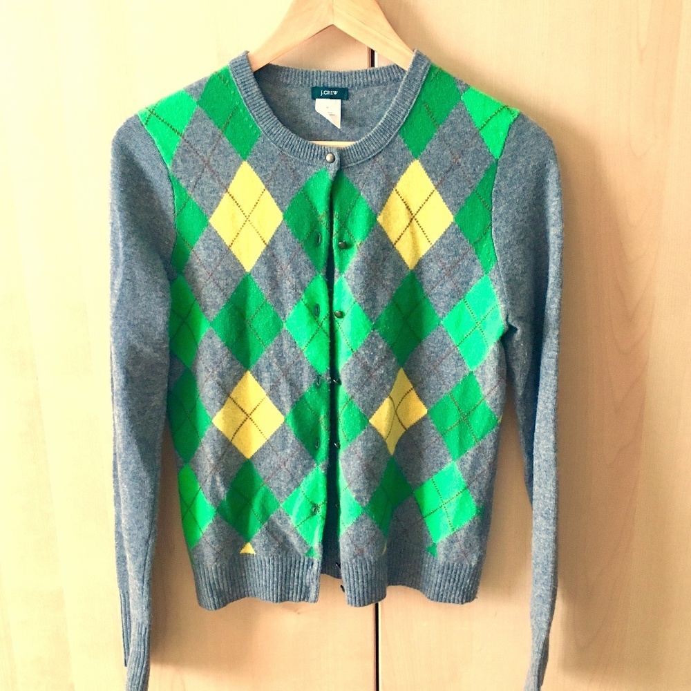 J Crew Argyle 3/4 Sweater